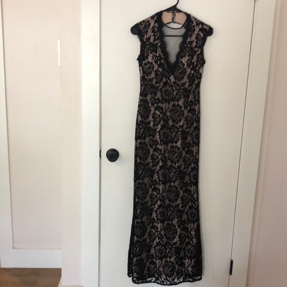Black lace dress with champagne